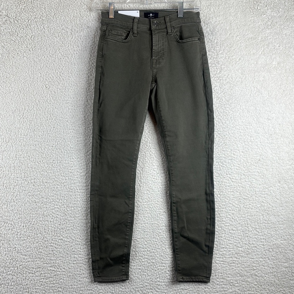 NWT 7 For All Mankind Womens Olive Green Ankle Skinny Jeans 5-Pocket Size 25